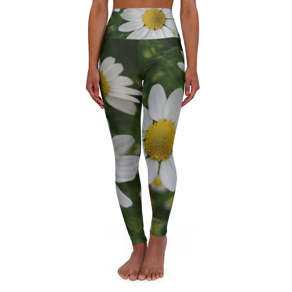 The FLOWER LOVE Collection - "Daisy Daydreams" Design High-Waisted Yoga Leggings, Fitness Leggings, Nature-Inspired Leggings