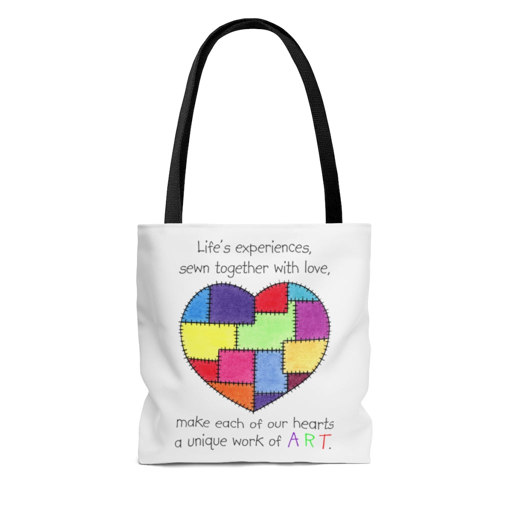 Patchwork Heart Tote Bag - Available in 3 Sizes, Inspirational Tote Bags, Gifts for Kids Teens Adults, Chemo Bags