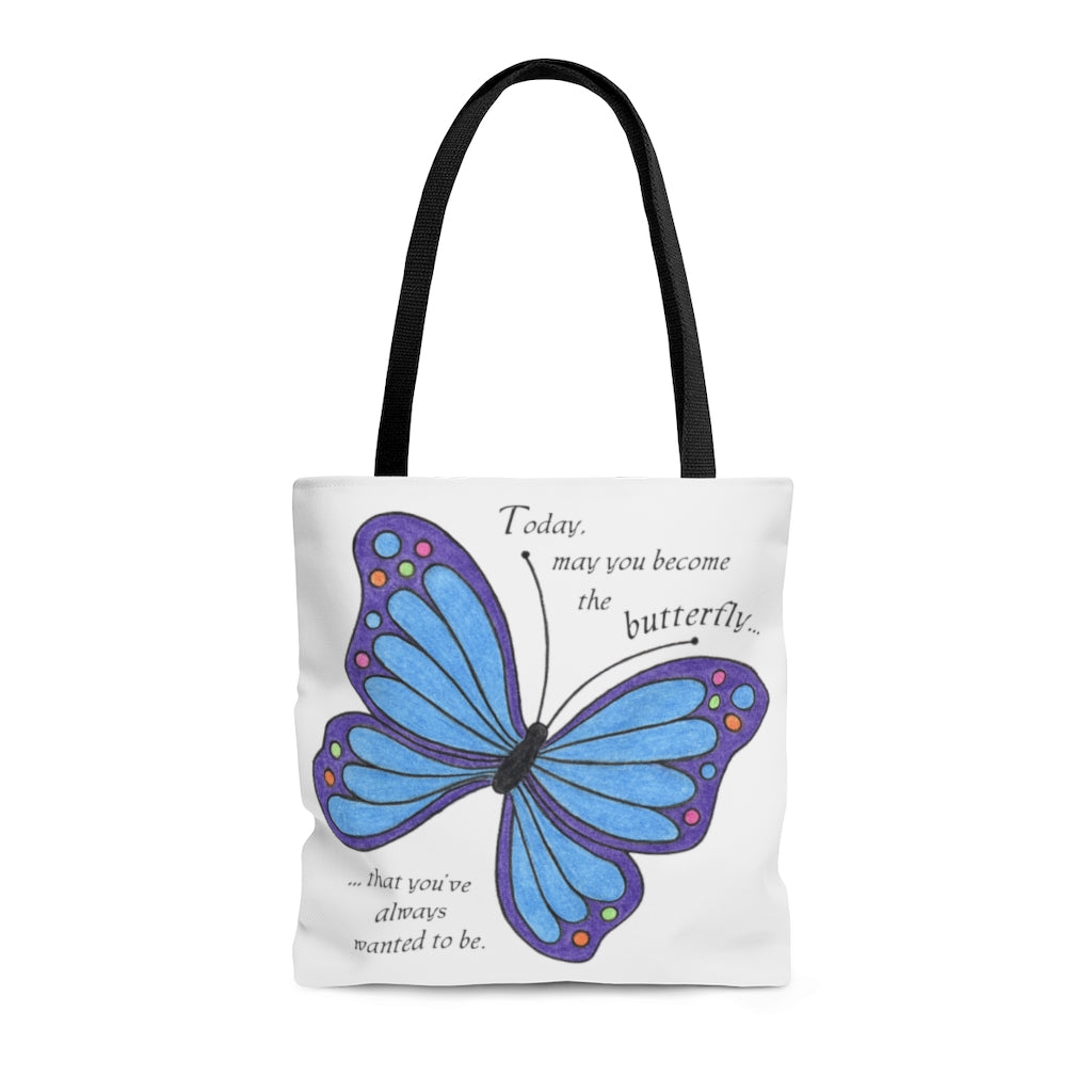 Blue Butterfly Tote Bag - Available in 3 Sizes, Inspirational Tote Bags, Gifts for Kids Teens Adults, Chemo Bags
