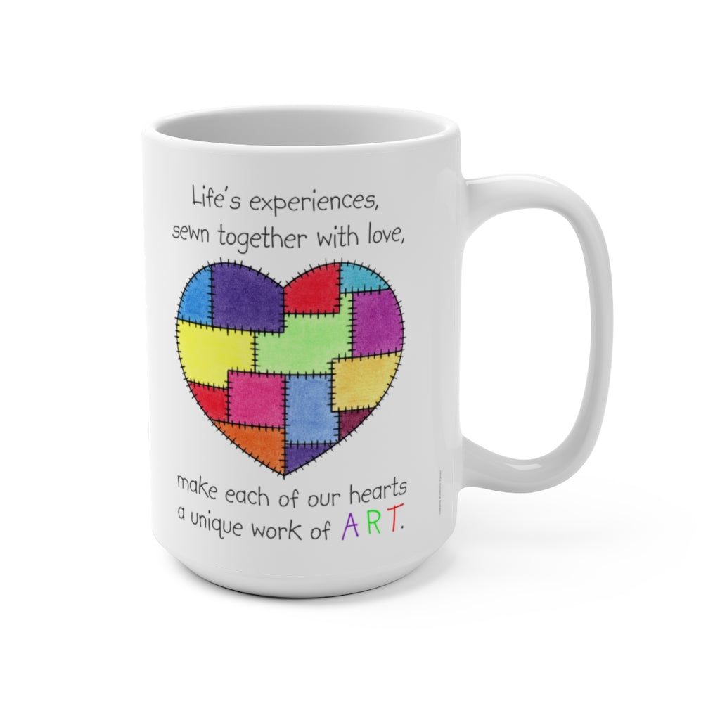 Patchwork Heart Large 15 oz. Ceramic Mug, Inspirational Mug, Gifts for Kids Teens Adults
