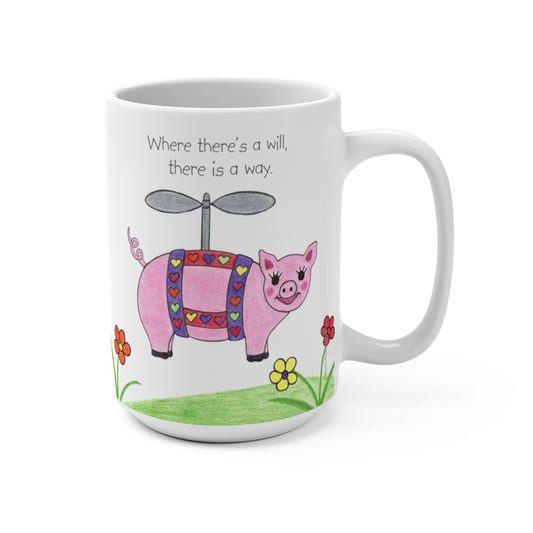 Penelope the Flying Pig Large 15 oz. Ceramic Mug, Inspirational Mugs, Gifts for Kids Teens Adults