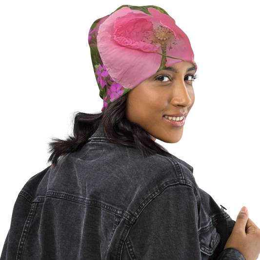 The FLOWER LOVE Collection - "Pretty Pink Poppies" Design Beanie - Lightweight, Cute Chemo Hat