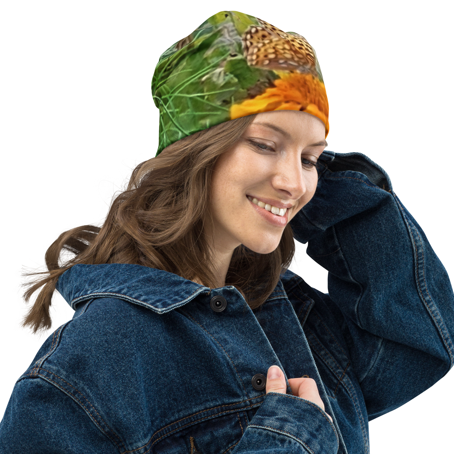 The FLOWER LOVE Collection - "Butterfly on a Bloom" Design Beanie - Lightweight, Cute Chemo Hat
