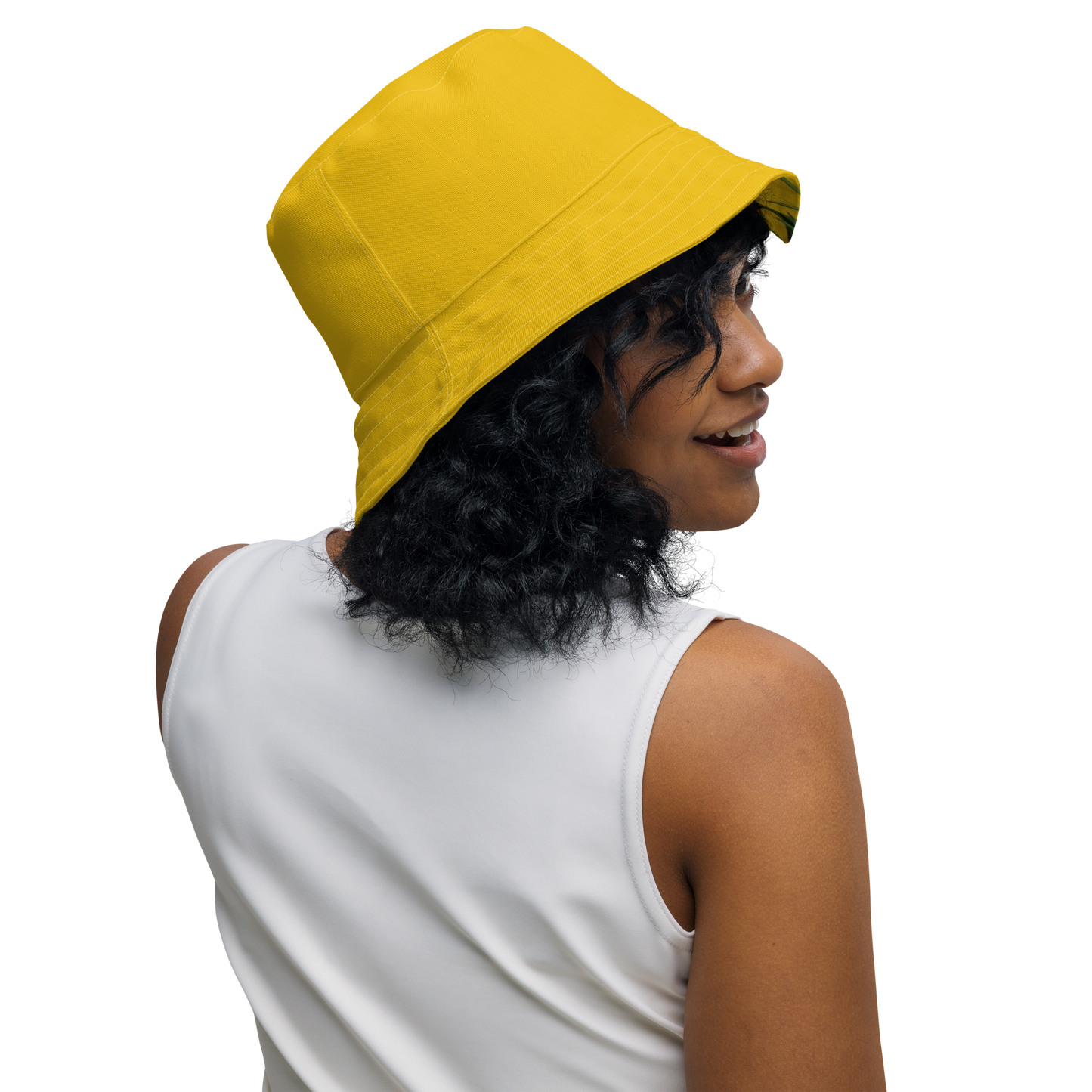 The FLOWER LOVE Collection - "Butterfly Beauty" Design Premium Reversible Bucket Hat - Yellow Inside - Beach Hat, Gifts for Her