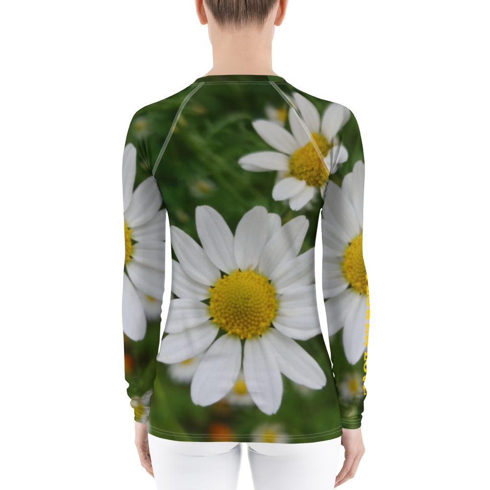 The FLOWER LOVE Collection - "Daisy Daydreams" Design Luxurious Women's Rash Guard, Sun Protective Clothing, Sports & Fitness Clothing