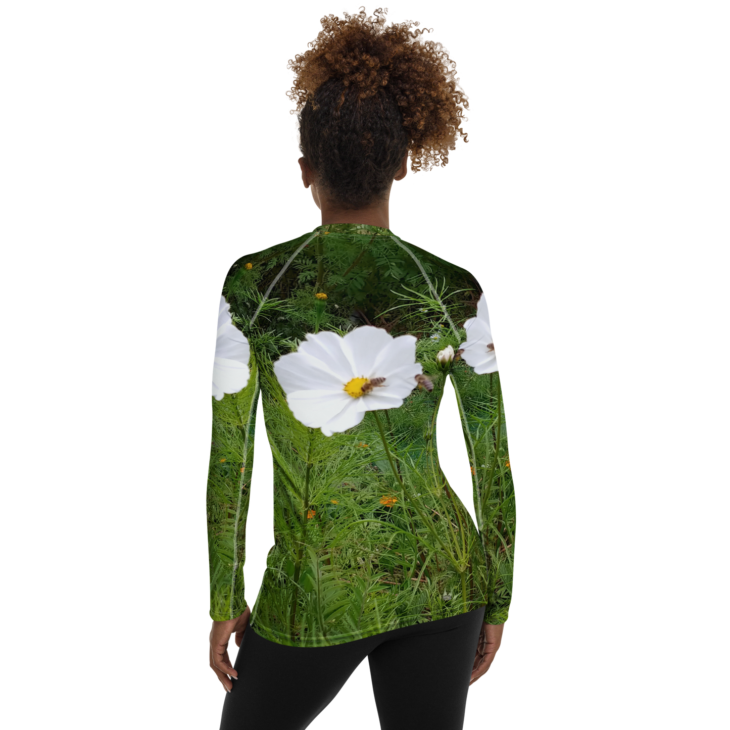The FLOWER LOVE Collection - "Captivating Cosmos" Design Luxurious Women's Rash Guard, Sun Protective Clothing, Sports & Fitness Clothing