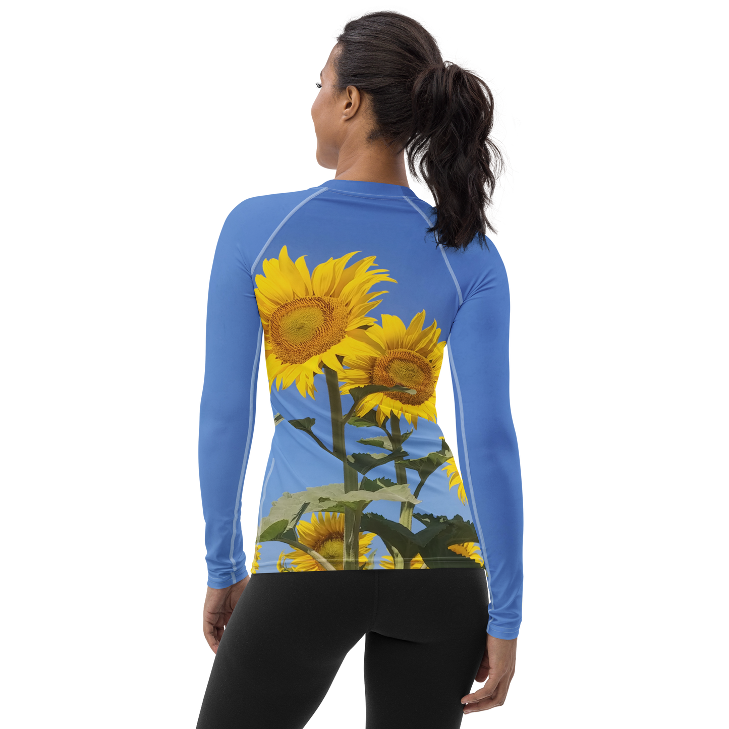 The FLOWER LOVE Collection - "Sunflower Sisters" Design Luxurious Women's Rash Guard, Sun Protective Clothing, Sports & Fitness Clothing