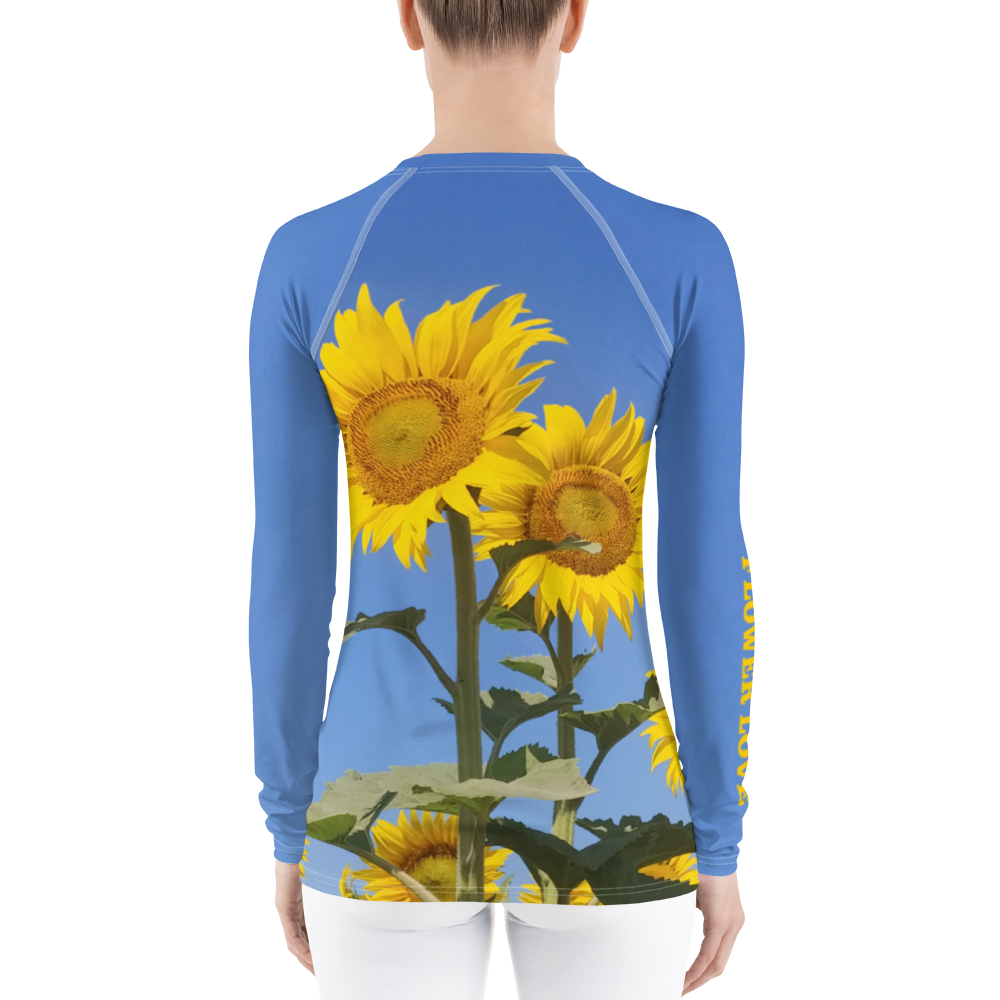 The FLOWER LOVE Collection - "Sunflower Sisters" Design Luxurious Women's Rash Guard, Sun Protective Clothing, Sports & Fitness Clothing