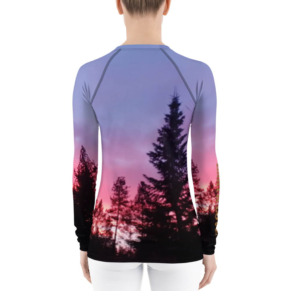 The EARTH LOVE Collection - "Sunset Silhouettes" Design Luxurious Women's Rash Guard, Sun Protective Clothing, Sports & Fitness Clothing