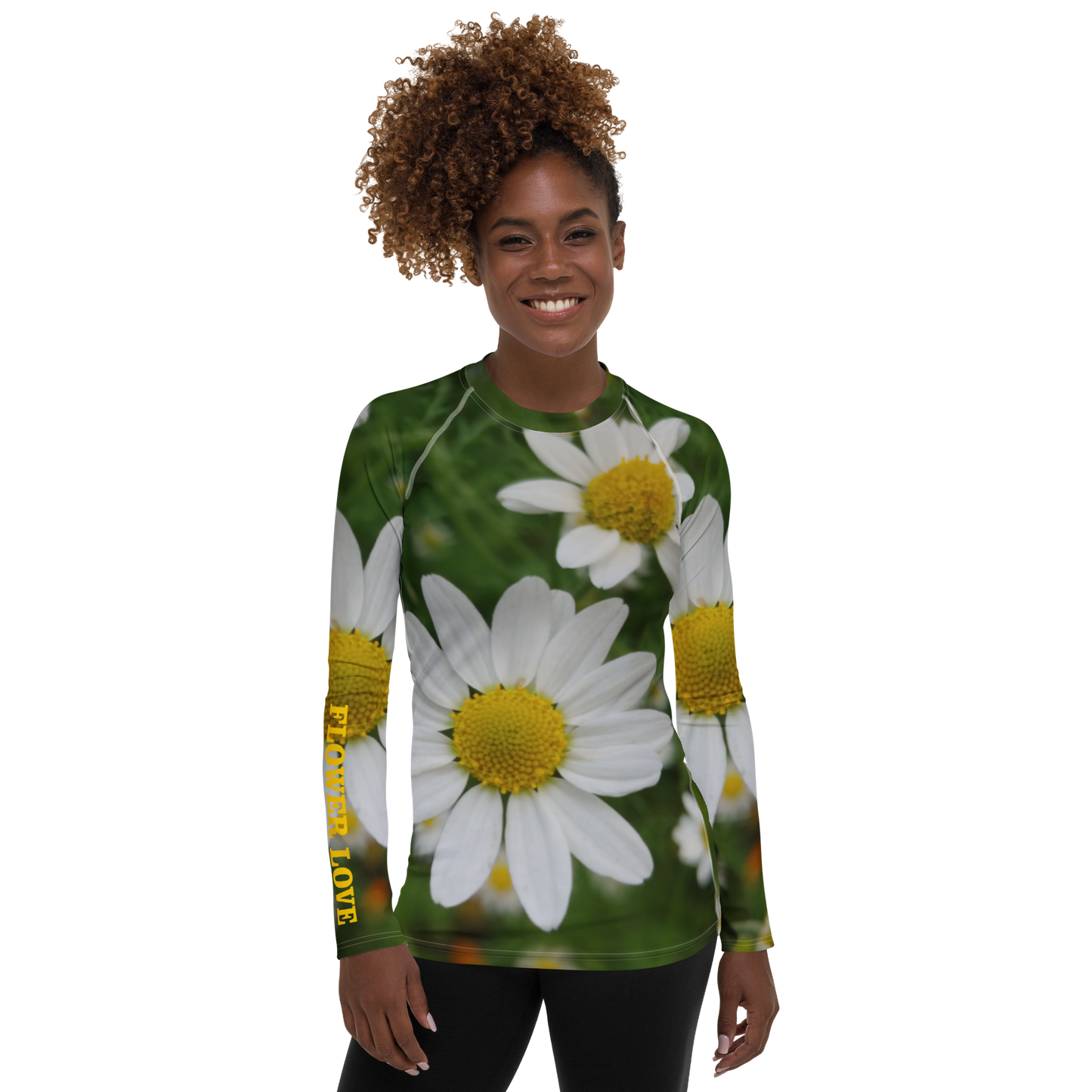 The FLOWER LOVE Collection - "Daisy Daydreams" Design Luxurious Women's Rash Guard, Sun Protective Clothing, Sports & Fitness Clothing