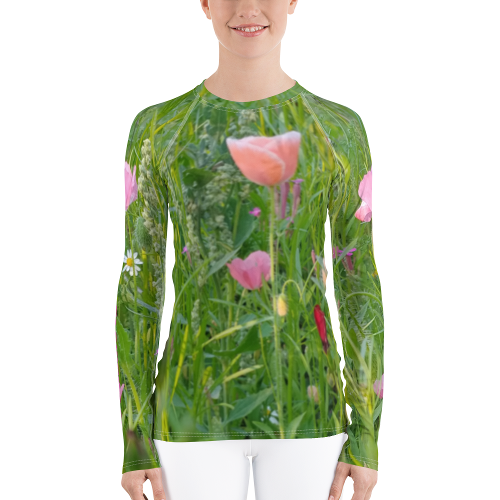 The FLOWER LOVE Collection - "Wildflower Wonder" Design Luxurious Women's Rash Guard, Sun Protective Clothing, Sports & Fitness Clothing