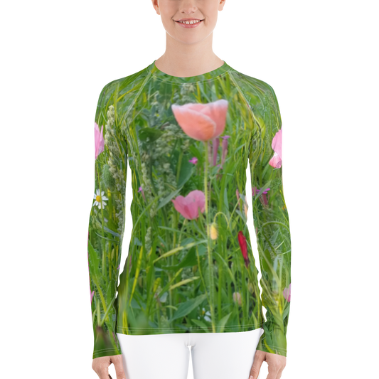 The FLOWER LOVE Collection - "Wildflower Wonder" Design Luxurious Women's Rash Guard, Sun Protective Clothing, Sports & Fitness Clothing