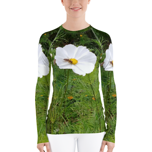 The FLOWER LOVE Collection - "Captivating Cosmos" Design Luxurious Women's Rash Guard, Sun Protective Clothing, Sports & Fitness Clothing
