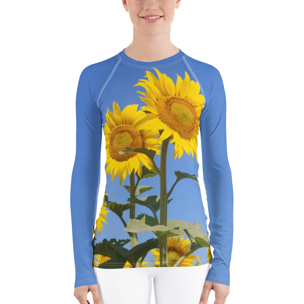 The FLOWER LOVE Collection - "Sunflower Sisters" Design Luxurious Women's Rash Guard, Sun Protective Clothing, Sports & Fitness Clothing