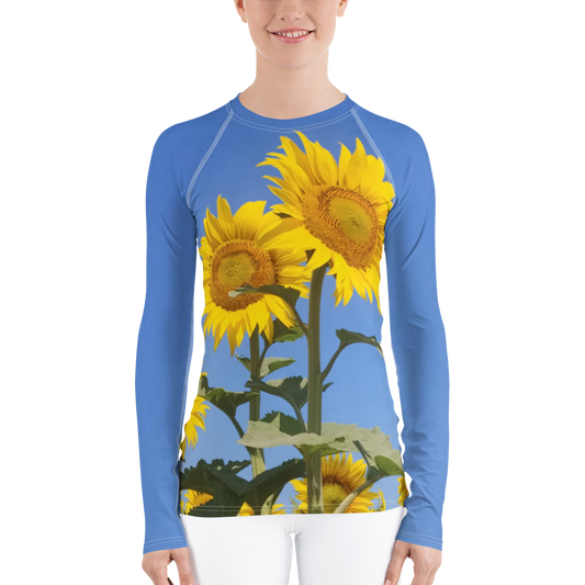 The FLOWER LOVE Collection - "Sunflower Sisters" Design Luxurious Women's Rash Guard, Sun Protective Clothing, Sports & Fitness Clothing
