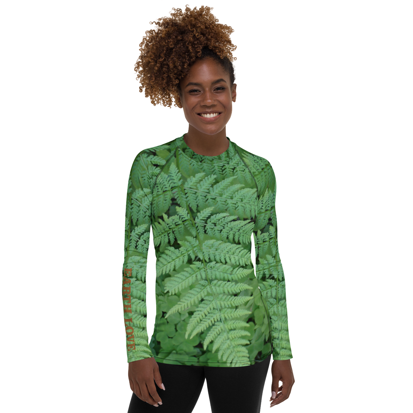 The EARTH LOVE Collection - "A Forest Fern" Design Luxurious Women's Rash Guard, Sun Protective Clothing, Sports & Fitness Clothing