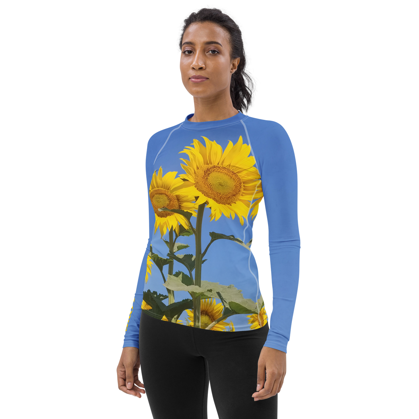 The FLOWER LOVE Collection - "Sunflower Sisters" Design Luxurious Women's Rash Guard, Sun Protective Clothing, Sports & Fitness Clothing