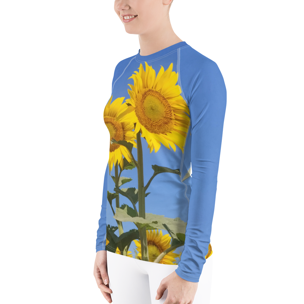 The FLOWER LOVE Collection - "Sunflower Sisters" Design Luxurious Women's Rash Guard, Sun Protective Clothing, Sports & Fitness Clothing