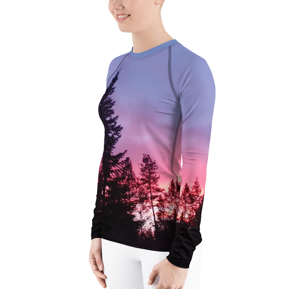 The EARTH LOVE Collection - "Sunset Silhouettes" Design Luxurious Women's Rash Guard, Sun Protective Clothing, Sports & Fitness Clothing