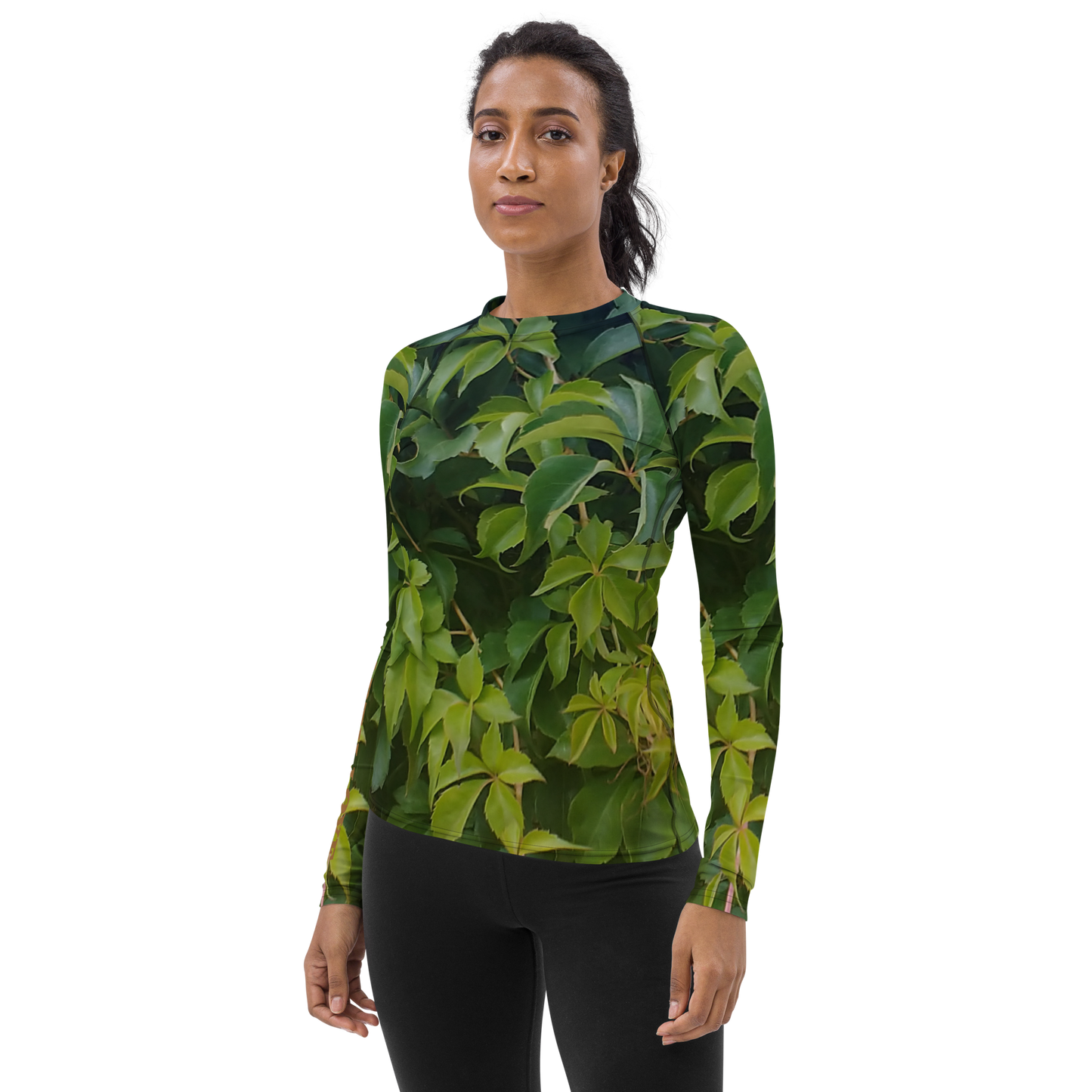 The EARTH LOVE Collection - "Valiant Virginia Creeper" Design Luxurious Women's Rash Guard, Sun Protective Clothing, Sports & Fitness Clothing