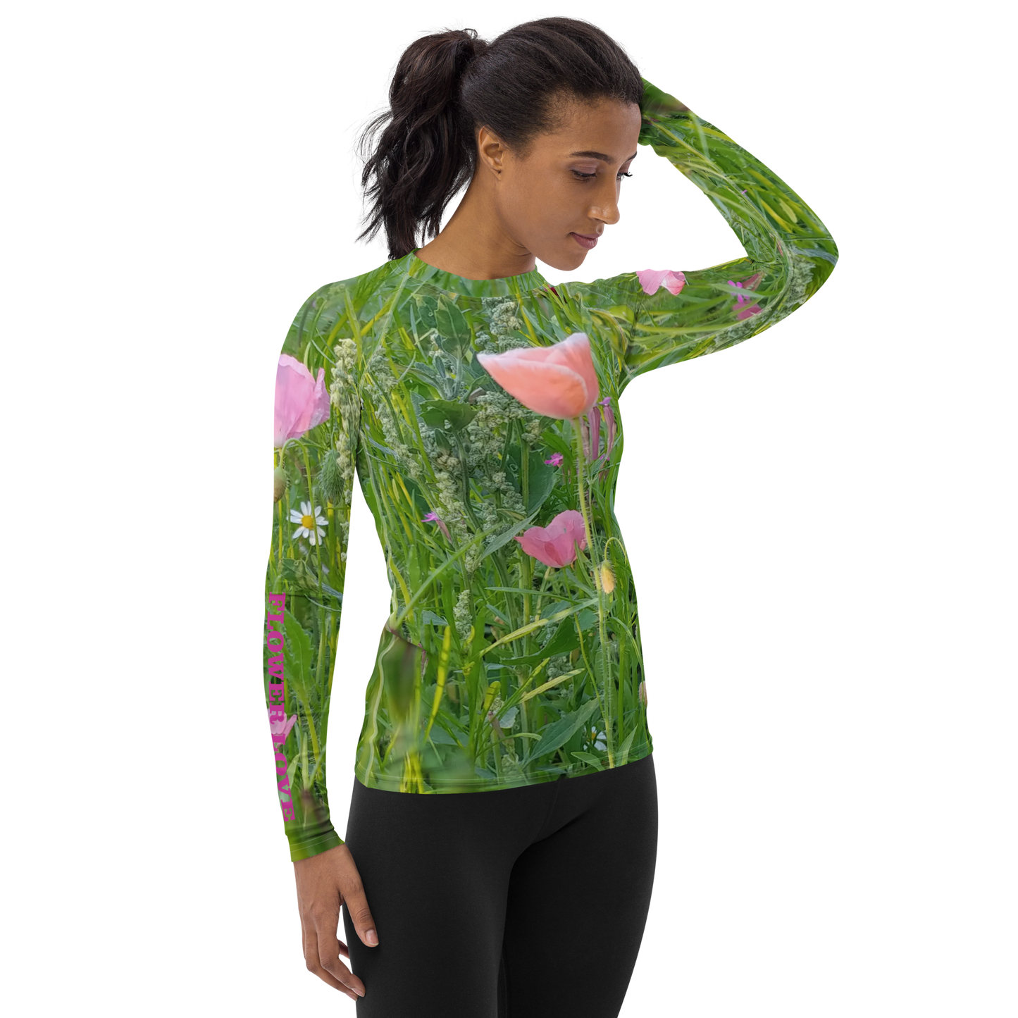 The FLOWER LOVE Collection - "Wildflower Wonder" Design Luxurious Women's Rash Guard, Sun Protective Clothing, Sports & Fitness Clothing