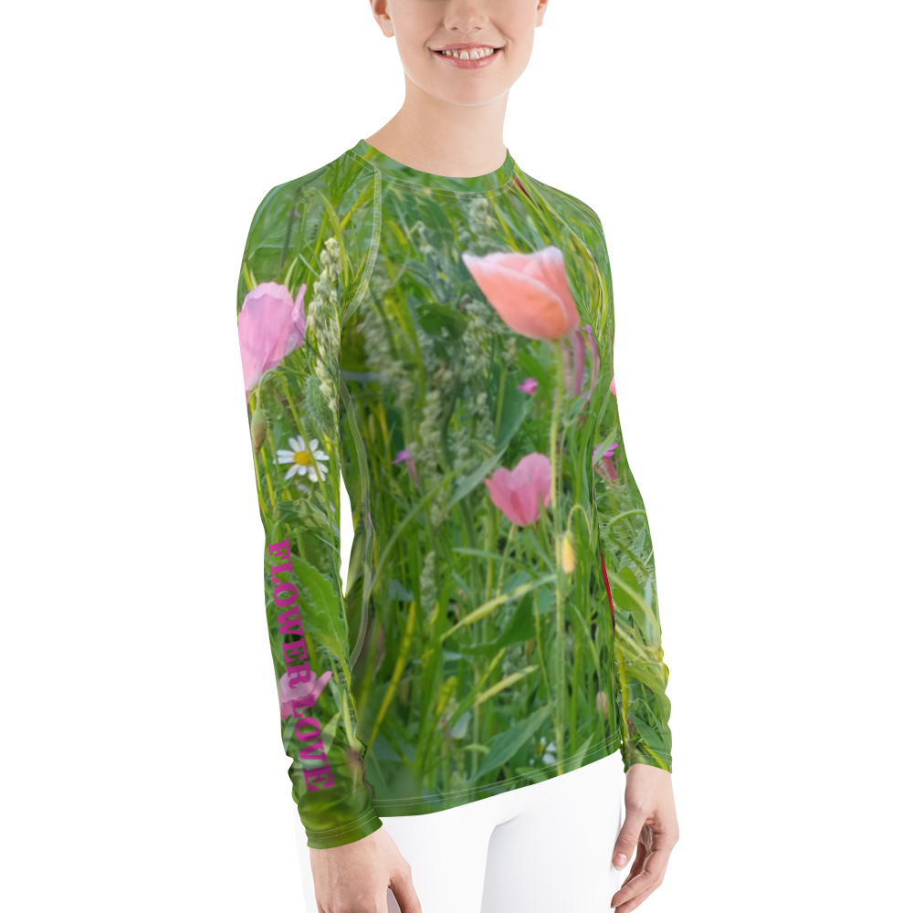 The FLOWER LOVE Collection - "Wildflower Wonder" Design Luxurious Women's Rash Guard, Sun Protective Clothing, Sports & Fitness Clothing