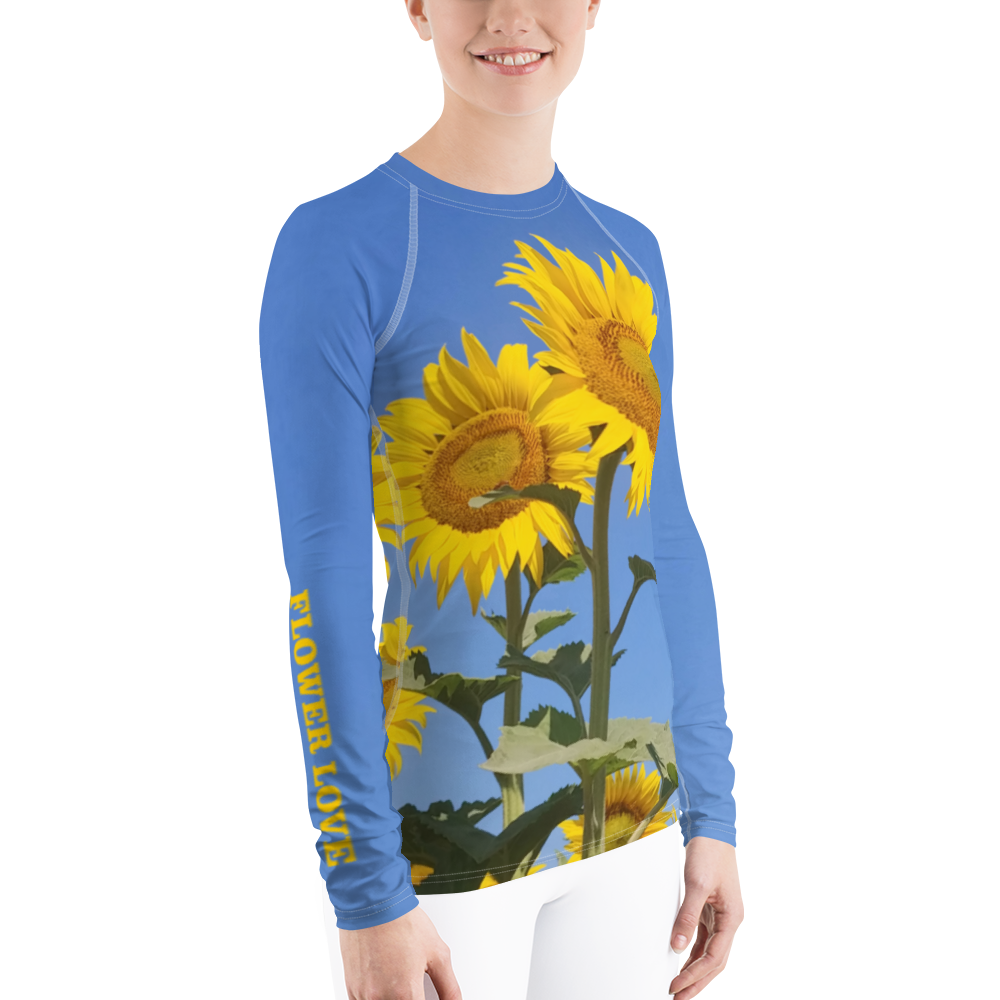 The FLOWER LOVE Collection - "Sunflower Sisters" Design Luxurious Women's Rash Guard, Sun Protective Clothing, Sports & Fitness Clothing