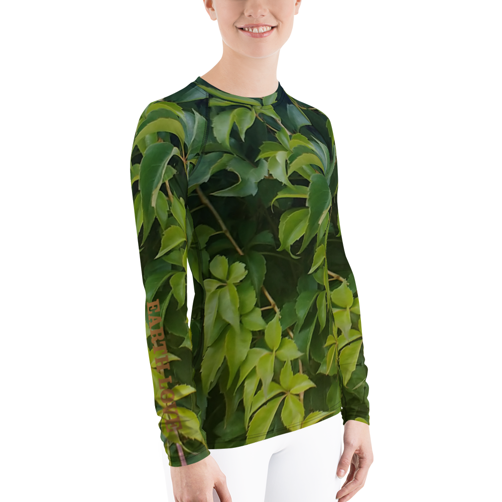 The EARTH LOVE Collection - "Valiant Virginia Creeper" Design Luxurious Women's Rash Guard, Sun Protective Clothing, Sports & Fitness Clothing