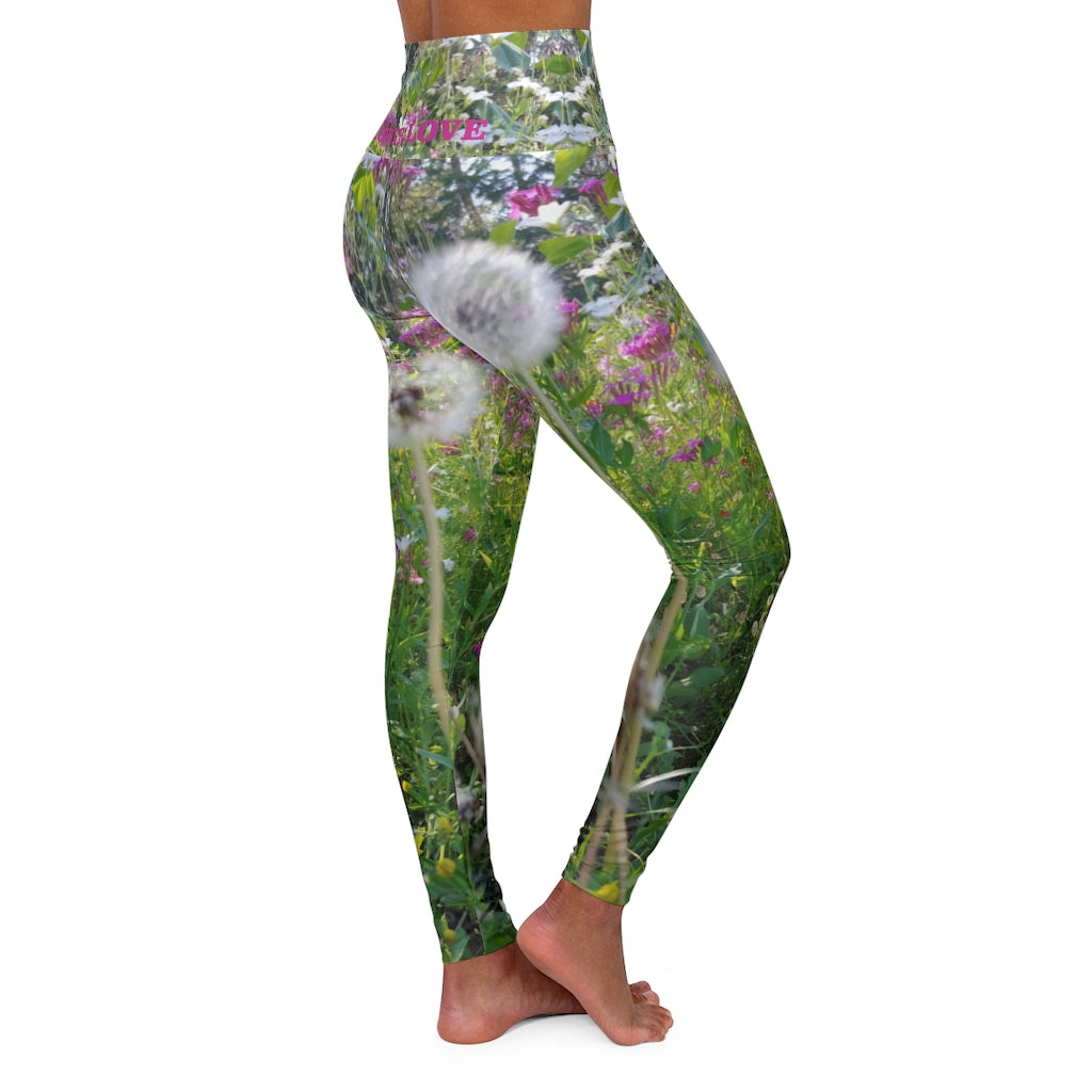 The FLOWER LOVE Collection - "Dreamy Dandelions" Design High-Waisted Yoga Leggings, Fitness Leggings, Nature-Inspired Leggings