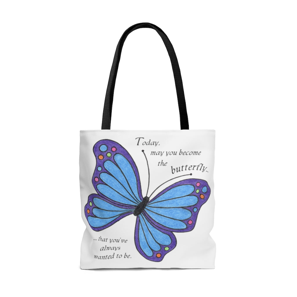 Blue Butterfly Tote Bag - Available in 3 Sizes, Inspirational Tote Bags, Gifts for Kids Teens Adults, Chemo Bags