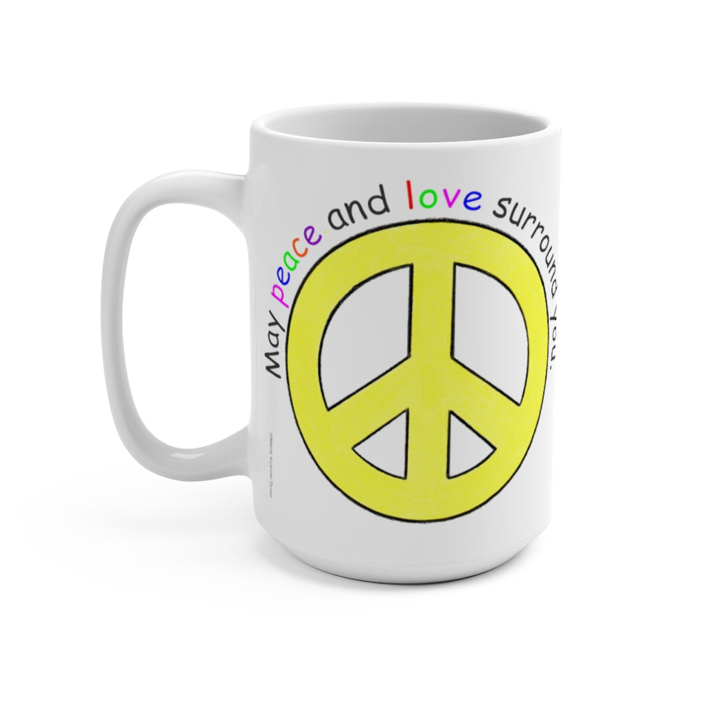 Peace Sign Large 15 oz. Ceramic Mug, Inspirational Mugs, Gifts for Kids Teens Adults