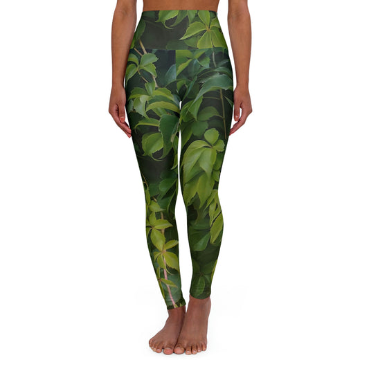 The EARTH LOVE Collection - "Valiant Virginia Creeper" Design High-Waisted Yoga Leggings, Fitness Leggings, Nature-Inspired Leggings
