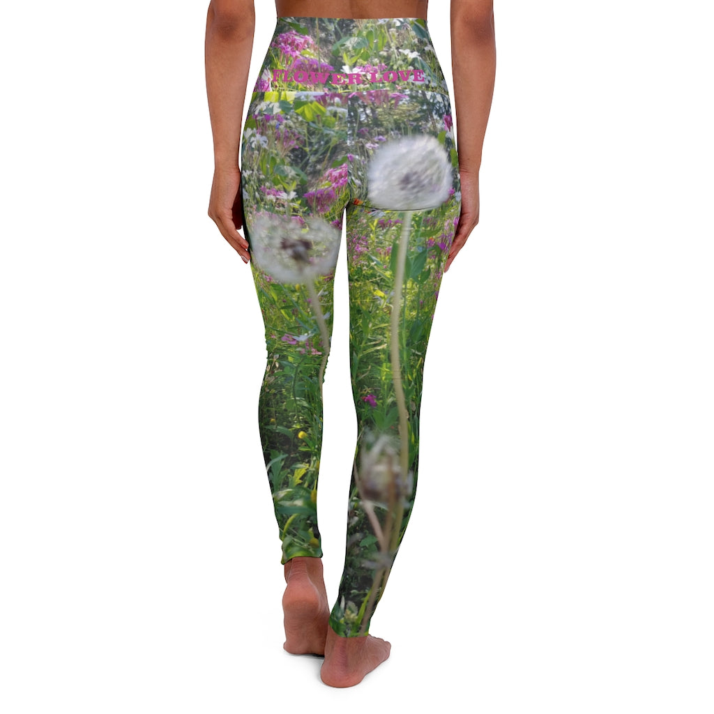 The FLOWER LOVE Collection - "Dreamy Dandelions" Design High-Waisted Yoga Leggings, Fitness Leggings, Nature-Inspired Leggings