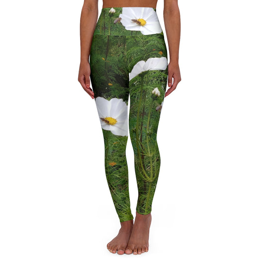 The FLOWER LOVE Collection - "Captivating Cosmos" Design High-Waisted Yoga Leggings, Fitness Leggings, Nature-Inspired Leggings