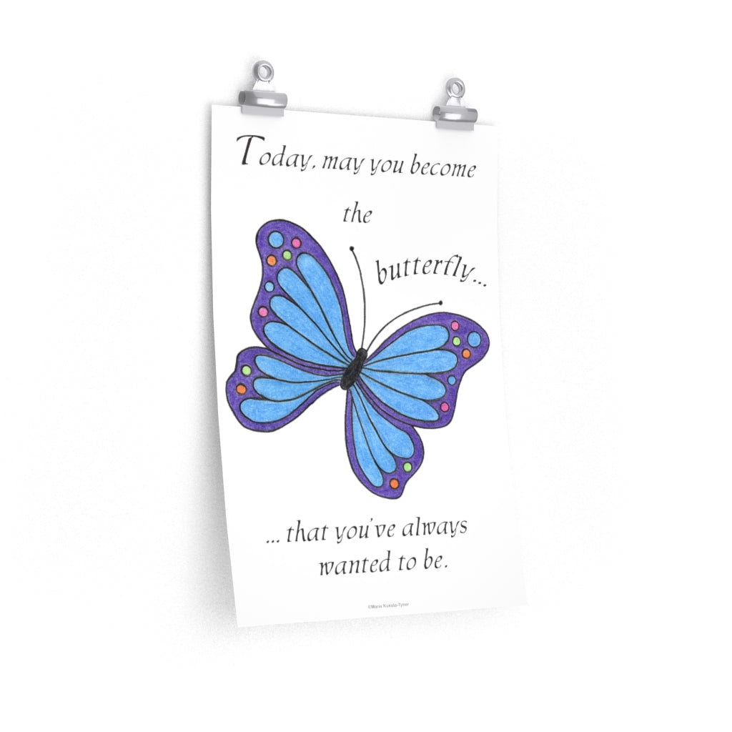 Blue Butterfly Premium Matte Poster, Inspirational Posters, Posters for Kids Teens Adults