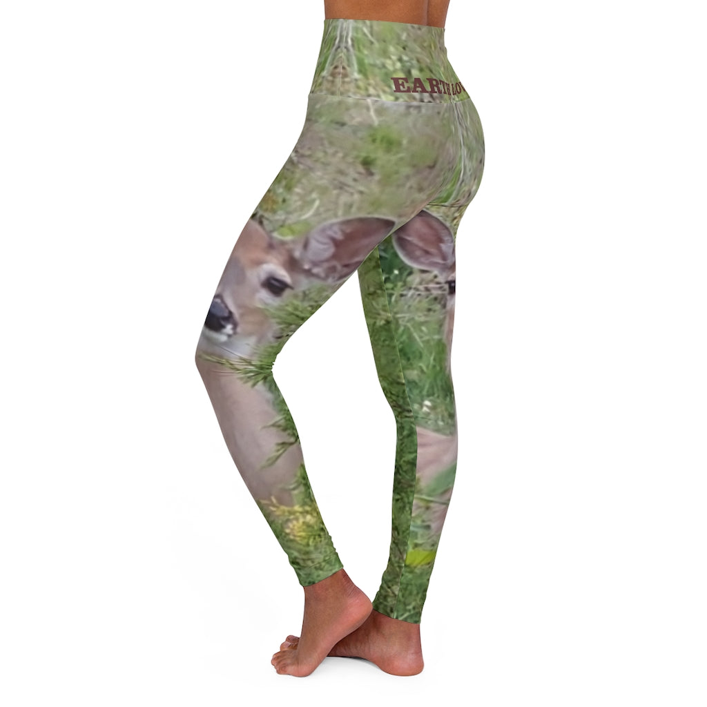 The EARTH LOVE Collection - "A Divine Doe" Design High-Waisted Yoga Leggings, Fitness Leggings, Animal Print Leggings