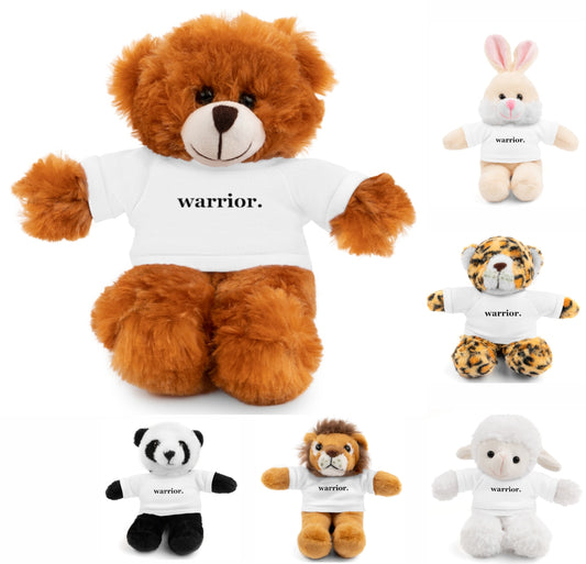 word love. - stuffed plushie animal with "warrior" design tee (6 different animals to choose from)